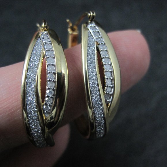 Genuine Diamond Earrings Gold Vermeil Over Sterling Silver Latching Closures - Picture 7 of 7